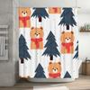 Christmas-themed Shower Curtain with Bear Pine Tree Print for Bathroom Decoration Waterproof Fabric 180x245cm   Blue Editions