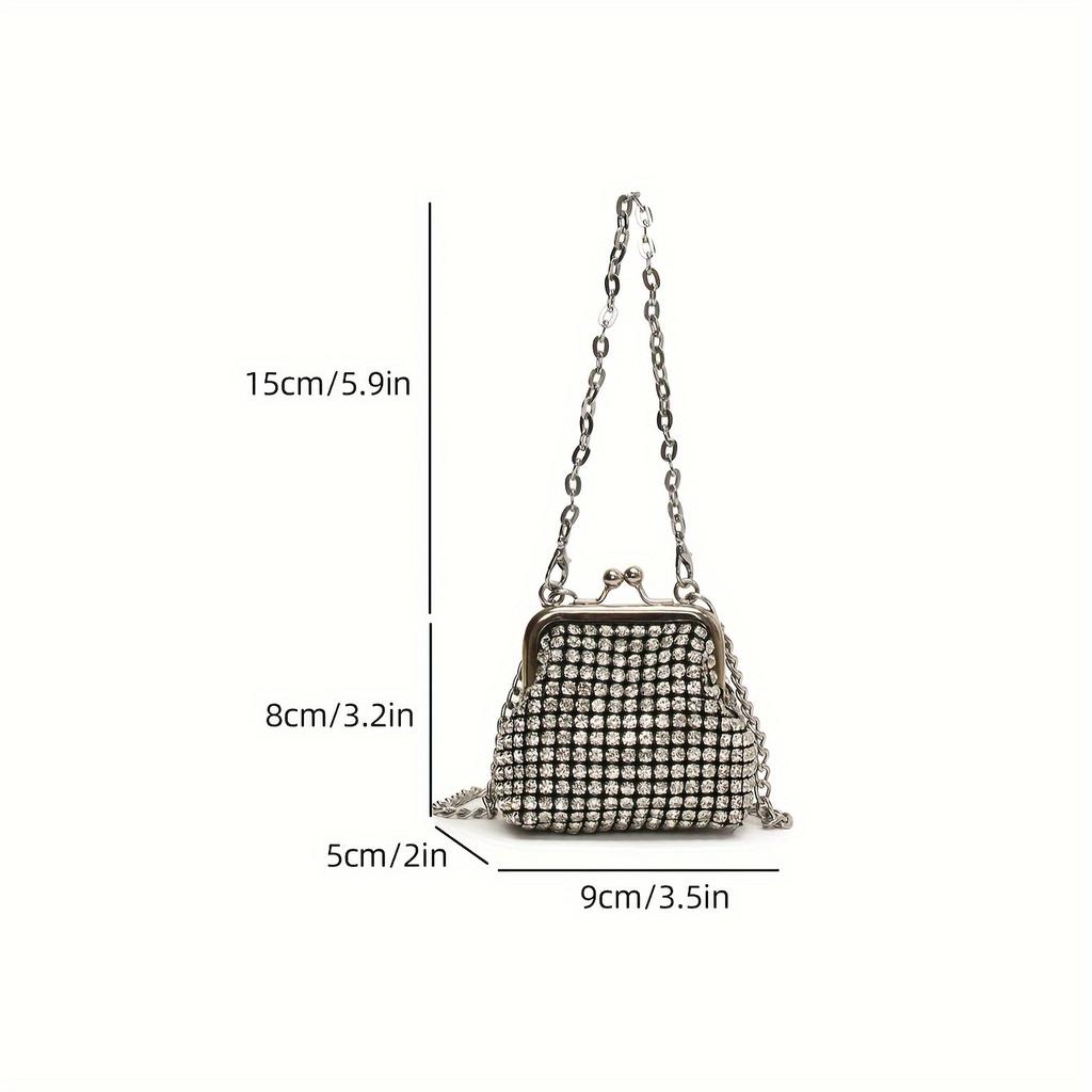 Trendy Mini Rhinestone Kiss Lock Crossbody Bag For Girls Cute Punk Evening Shoulder Purse With Detachable Metal Chain Strap Ideal For Parties Outings