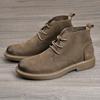 Autumn Men's Wide-Toe Casual Leather Martin Boots - Retro Lace-Up Mid-Top Cotton Shoes