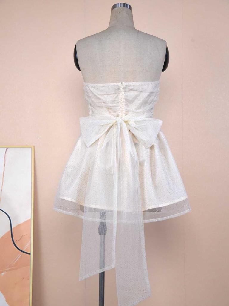 Nuovo Vestito Sottoveste con Spallino Singolo e Laccetti, Linea ad A, Moda Trendy, Schiena Scoperta, Mini Abito per Donna