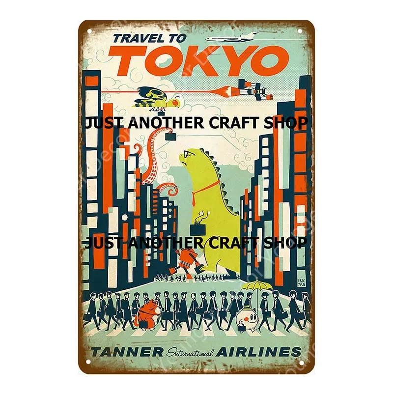 Japan Travel Poster Japanese Ukiyoe Metal Tin Signs Retro Old Style Wall Art Painting Plaque Home Bar Room Decor Vintage Plate