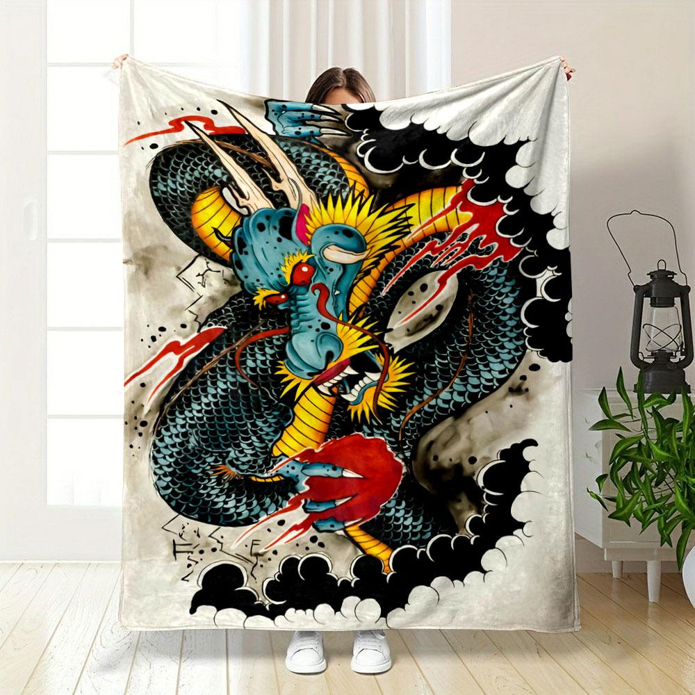 Chinese Dragon Pattern Blanket Bedroom Blanket for Livingroom Couch Lunch Break Soft Throw for Friend's Festival Gift