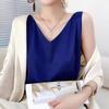 Canotta da donna con cinturino e scollo a V, canotta basic in seta senza maniche, canotta estiva femminile taglie forti