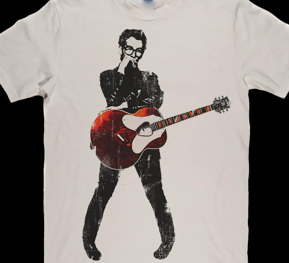 Elvis Costello Playing Guitar Cotton T Shirt Full Size Unisex T-Shirt XXL