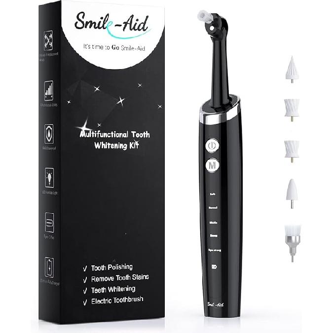 Tooth Polisher, Tooth Whitening Kit for Teeth Whitening and Daily Care Cleaning, USB Rechargeable, Waterproof, Multifunctional Replacement Head
