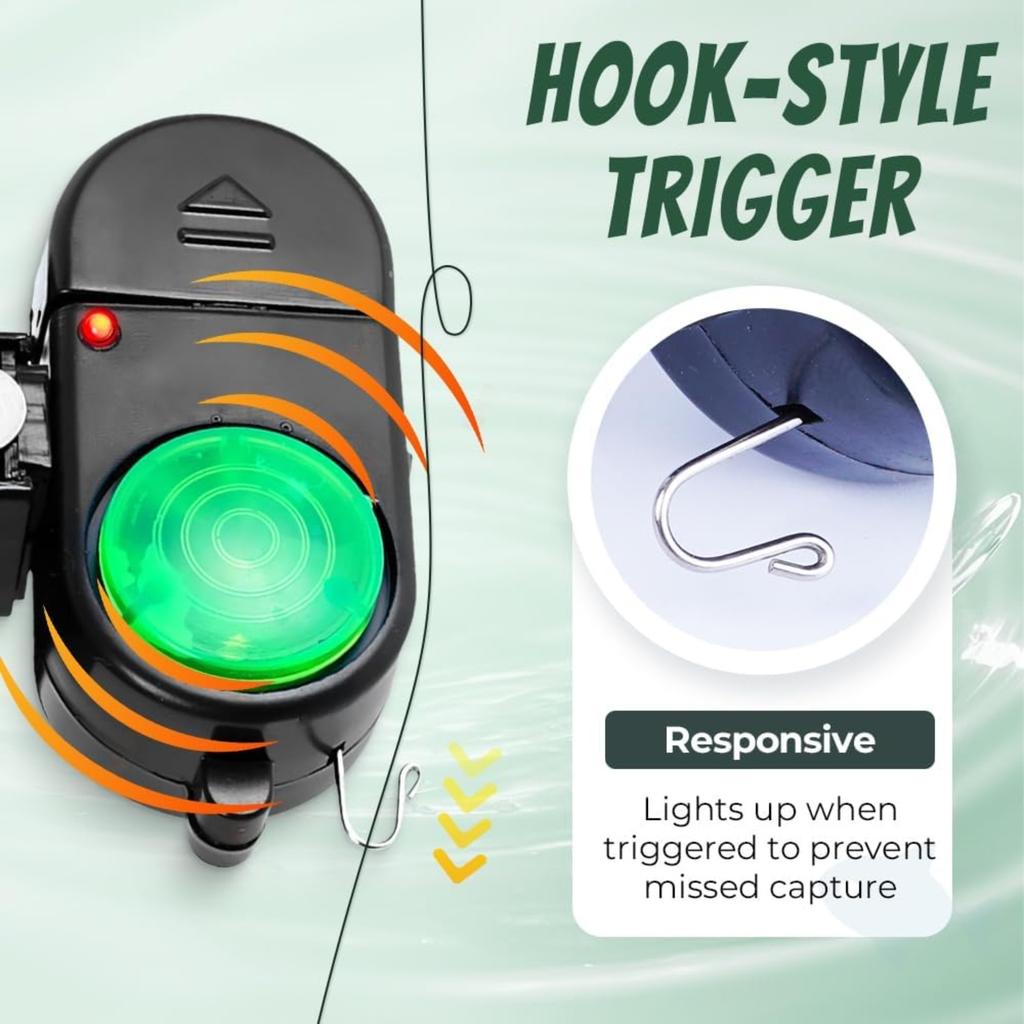 Avvisatori di Abboccata da Pesca con LED, Campanelli Elettronici Sensibili per Canne da Pesca, Indicatori Acustici di Allarme, Campanelli per Canne da Pesca per Rilevamento Abboccate, Clip-On