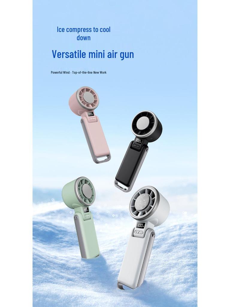 Mini USB Rechargeable Neck Hanging Fan with Folding Turbine and Digital Display