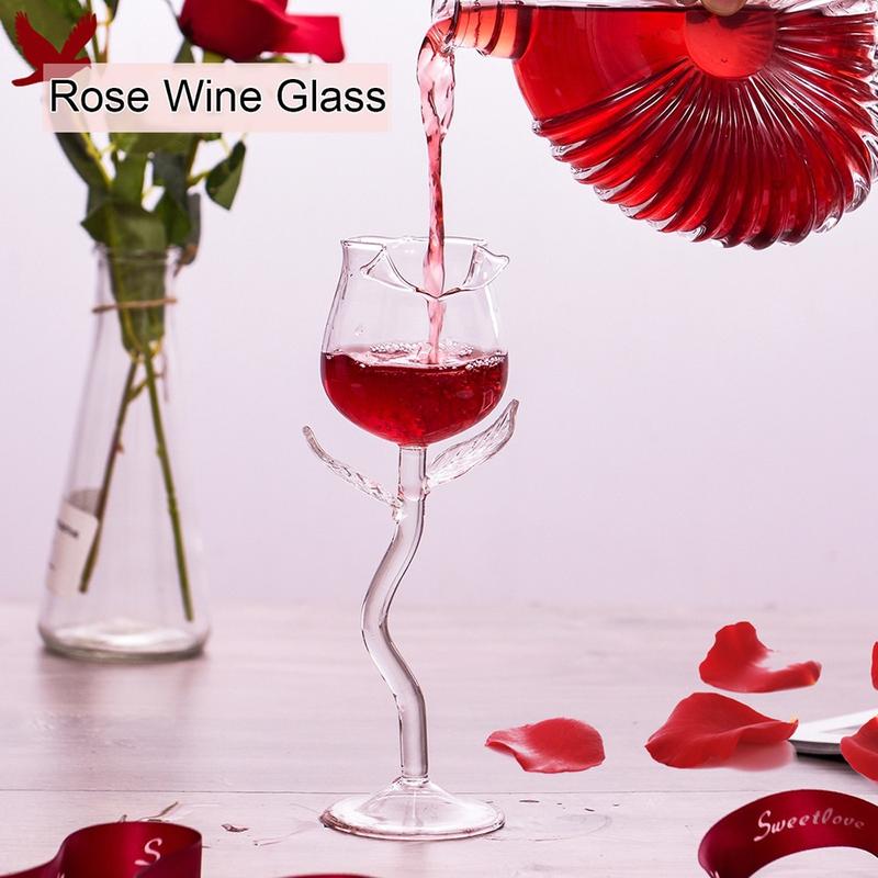 Pink wine glass rose flower set glass flower glass creations pink flowers glass glasses for home party FP8 | Beer Bowls (Transparent)
