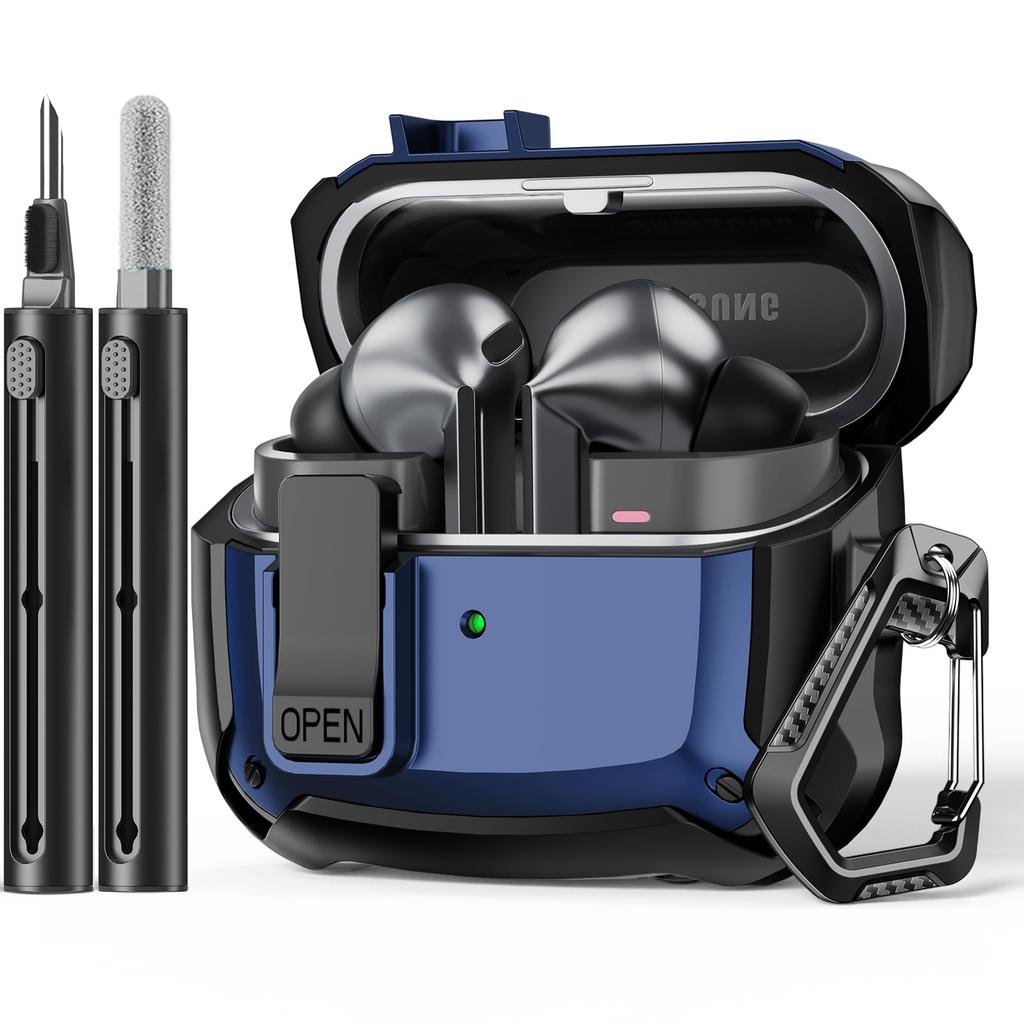 For Samsung Galaxy Buds 3 Pro/Buds 3 Case Cover with Secure Lock Clip Shockproof Protective Case with Carabiner & Cleaning kit