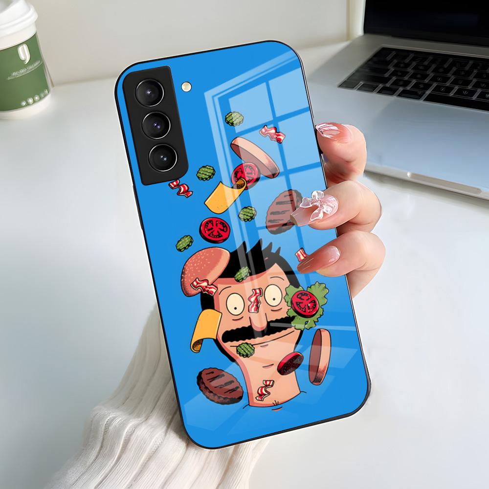 Coque de téléphone B-Bobs B-Burgers Pour Samsung S26 S25 S24 FE S23 S22 S21 Plus S20 Ultra Note20Ultra Couvercle en Verre Noir