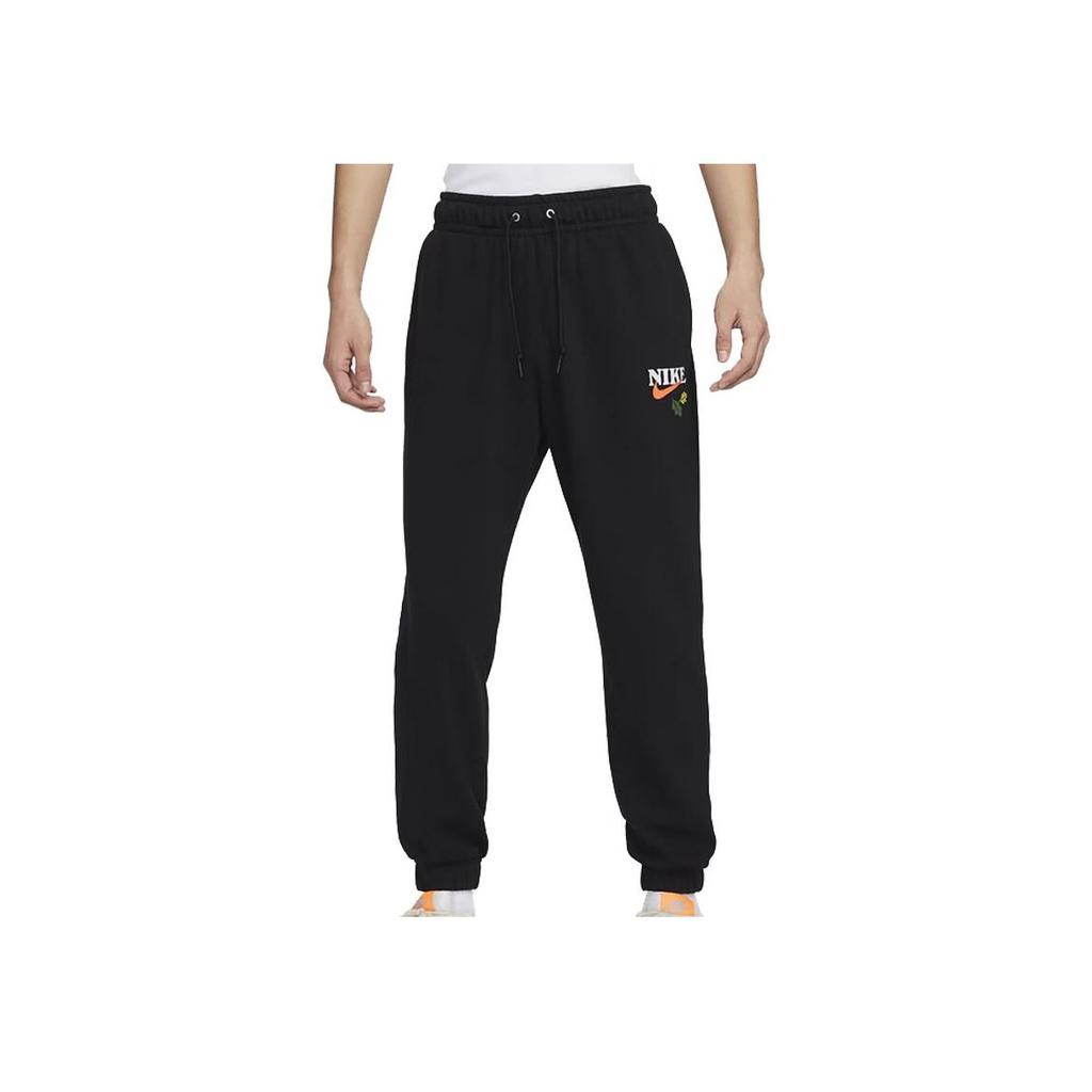 Nike Contrast Logo Design Mid-Waist Drawstring Knit Sports Pants Men Bottoms Black HF1114-010