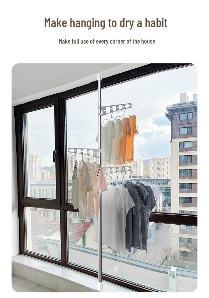 Indoor Retractable Floor-to-Ceiling Clothes Rack for Bedroom and Balcony
