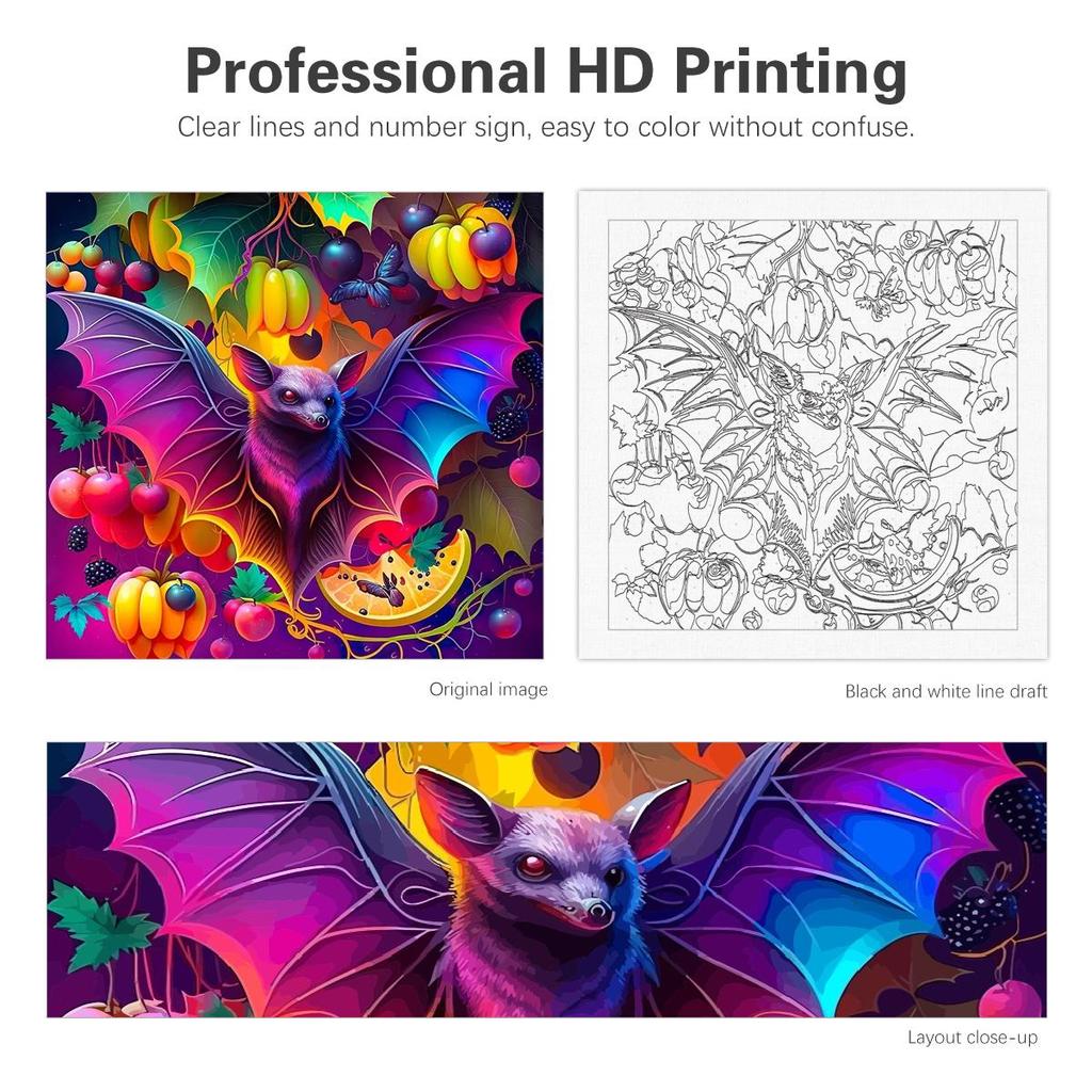 Frame Painting By Numbers For Adults Beginner Kits Bat Animal Acrylic Paint Wall Art Picture With Numbers For Home Decors 40x40