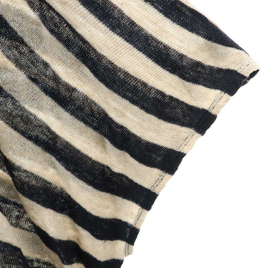 MidiUmi Made In Japan Linen Blend Border Pattern Five-quarter Sleeve V Neck Knit Women Used