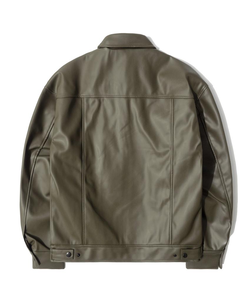 Qt8 Garments Lb Synthetic Leather Single Jacket (Grey Khaki)