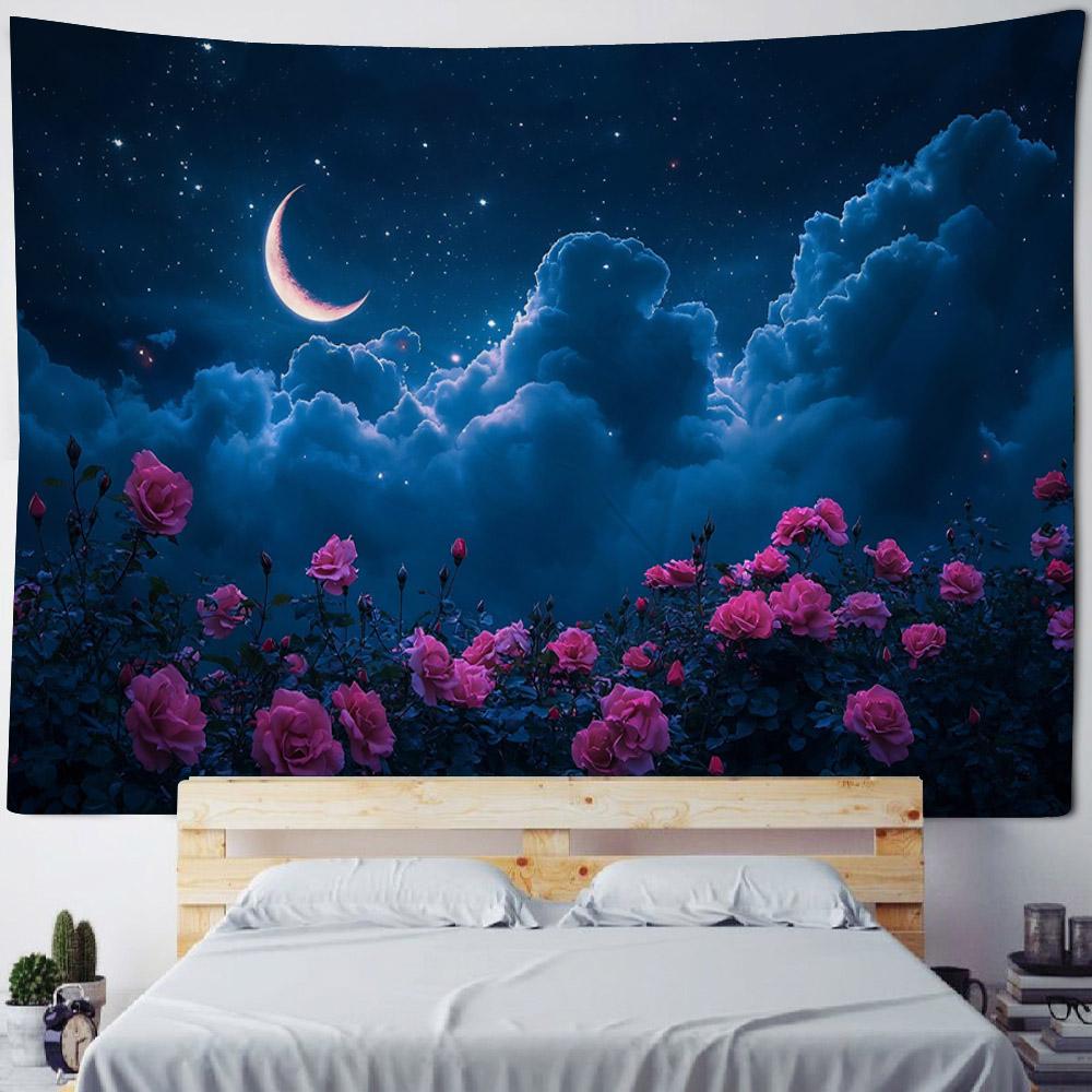 Dreamy Starry Sky Landscape Tapestries Moon Stars Hippie Home Decor Bedroom Dormitory Wall Hangings Artistic Backgrounds