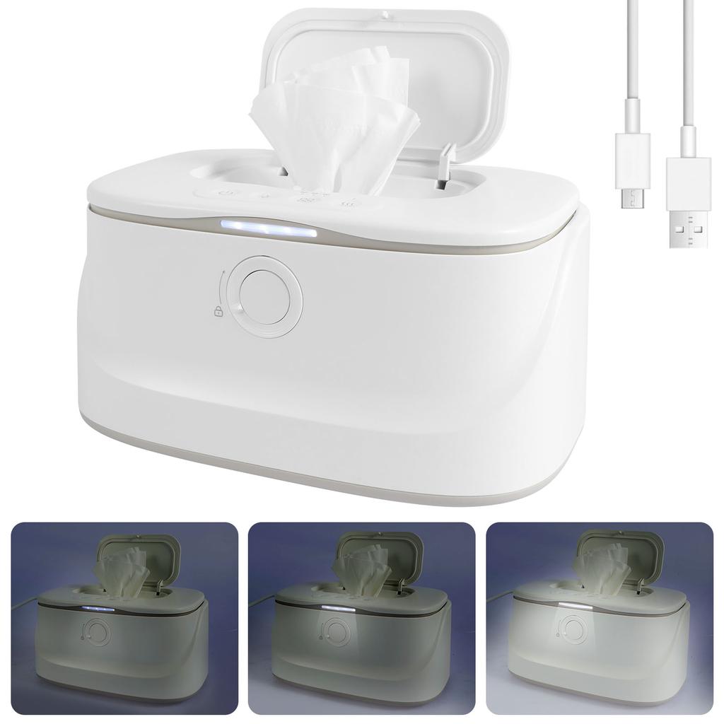 USB Baby Feuchttuchwärmer LED-Licht Warmhaltebox Einstellbare Temperatur Heizung Windelspender Tragbar Große Kapazität