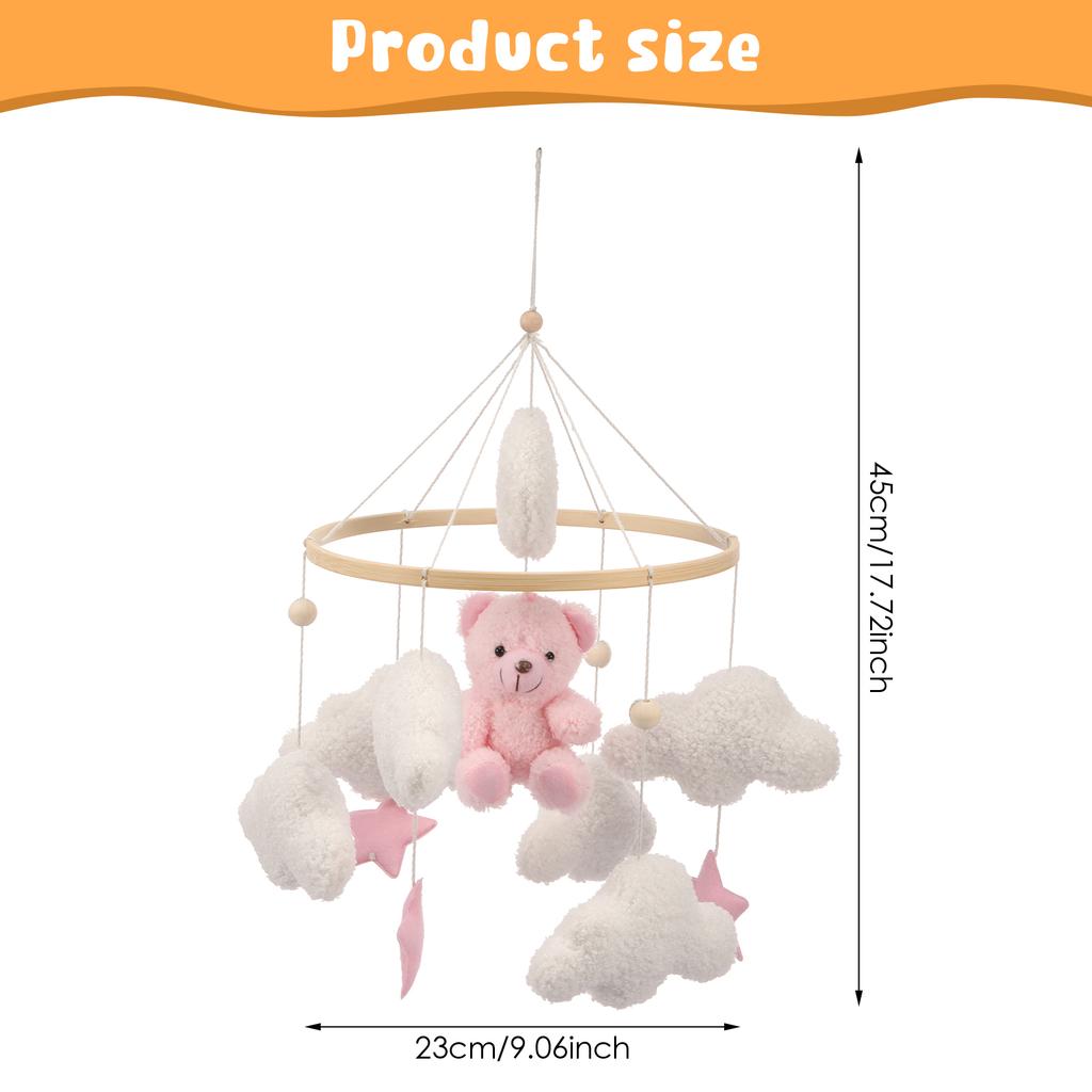 Wooden Crib Mobile Baby Bed Bell Rattle Toy Soft Felt Cartoon Bear Mobile Hanging Newborn Music Box Bed Bell Hanging Brackets