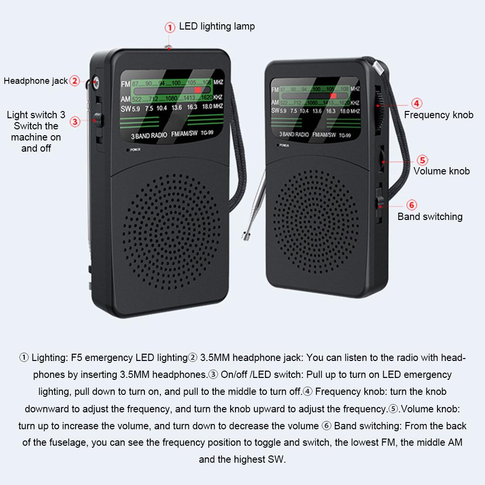 Mini Full Band Radio Portable FM AM SW Radio Best Reception Emergency Pocket Radio with HD Display Screen Radio Player for Elder