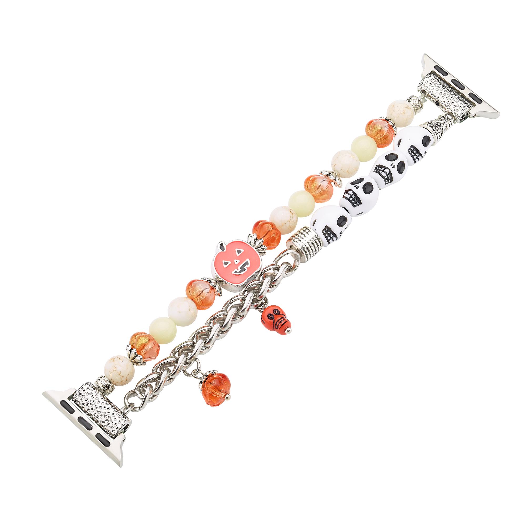 

Glowing Strap for Apple Watch Series 10 9 8 7 SE 6 5 4 3 2 1 42mm 41mm 40mm 38mm with Pumpkin Skull Charm White Skull