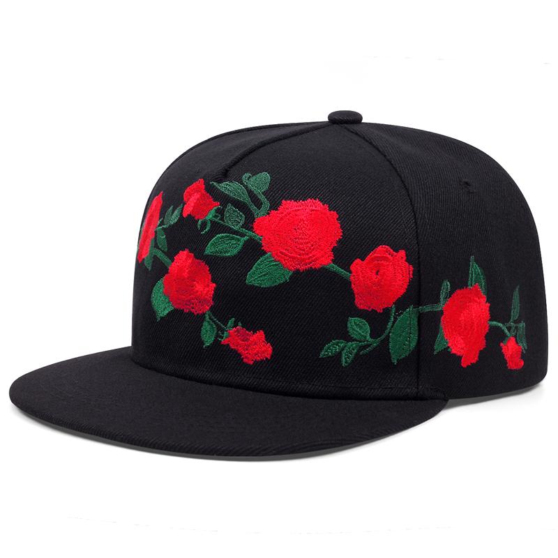 Kreative Mode Neuer Flacher Rand Hut Csbl Rosenstickerei Tägliche Freizeit Pendler Sonnenschutz Baseballkappe Street Pop Hip Hop Hut black