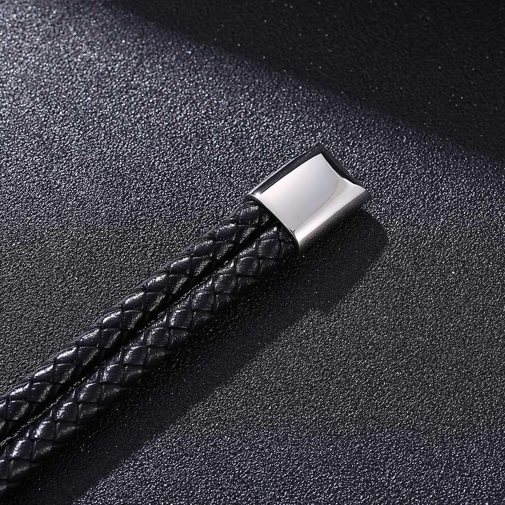 European & American Men's Woven Leather & Stainless Steel Bracelet