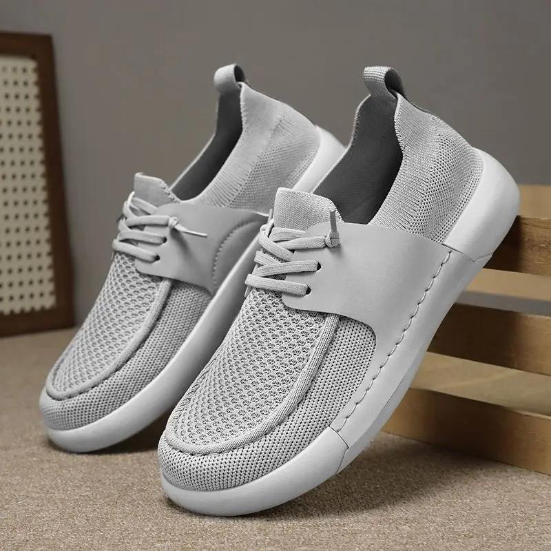 Fashion Sneakers Young Students Gray Round Toe Men's Casual Shoes Mesh Plain Designer Luxury Leisure Cheap Liquidation Sale On Male Shoe