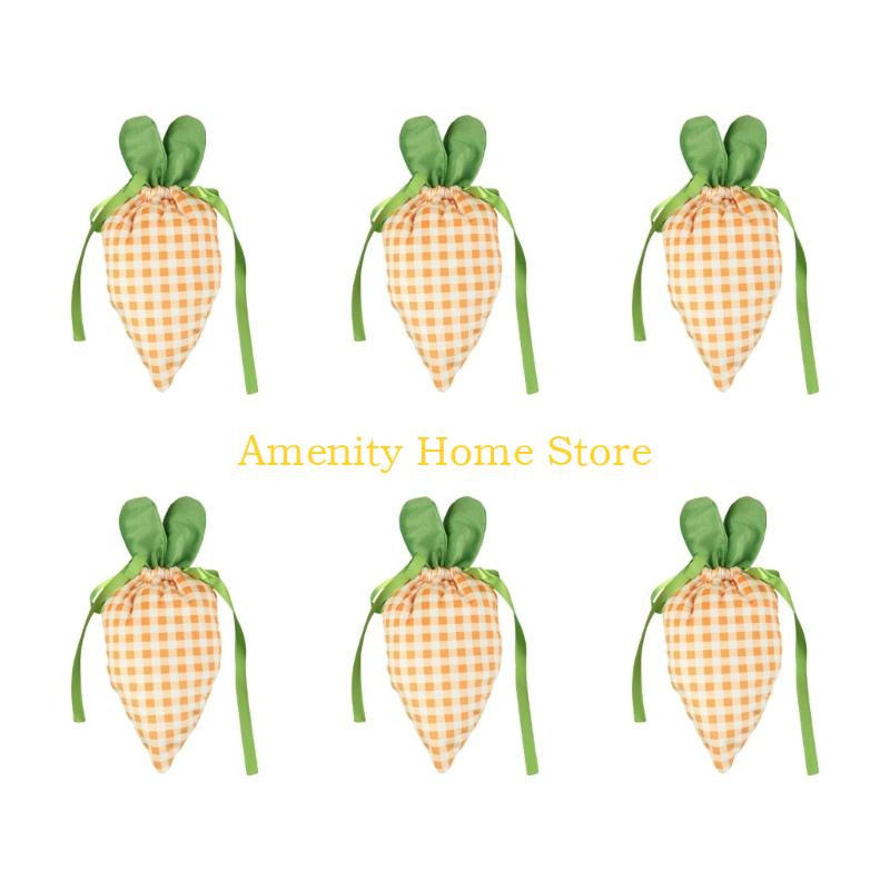 

F26C 6Pcs Easter Carrot Fabric Gift Bag Cookie Candy Holder Drawstring Closure Party Treat Bags For Easter Celebration