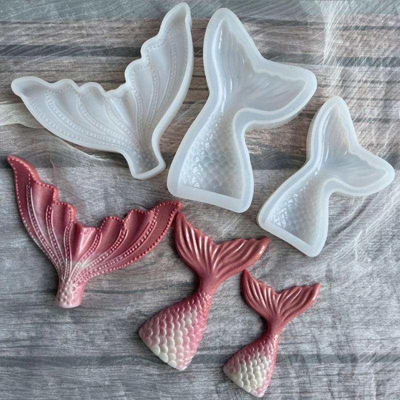 Crystal Epoxy Mold Mer-maid Fish Tail Set Fondant Baking Tool Gypsum Resin Candle Soap Clay Cake Decoration Mold