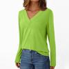 Women's Casual Fashion Brushed Solid Color Long-sleeved V-neck Top T-shirt