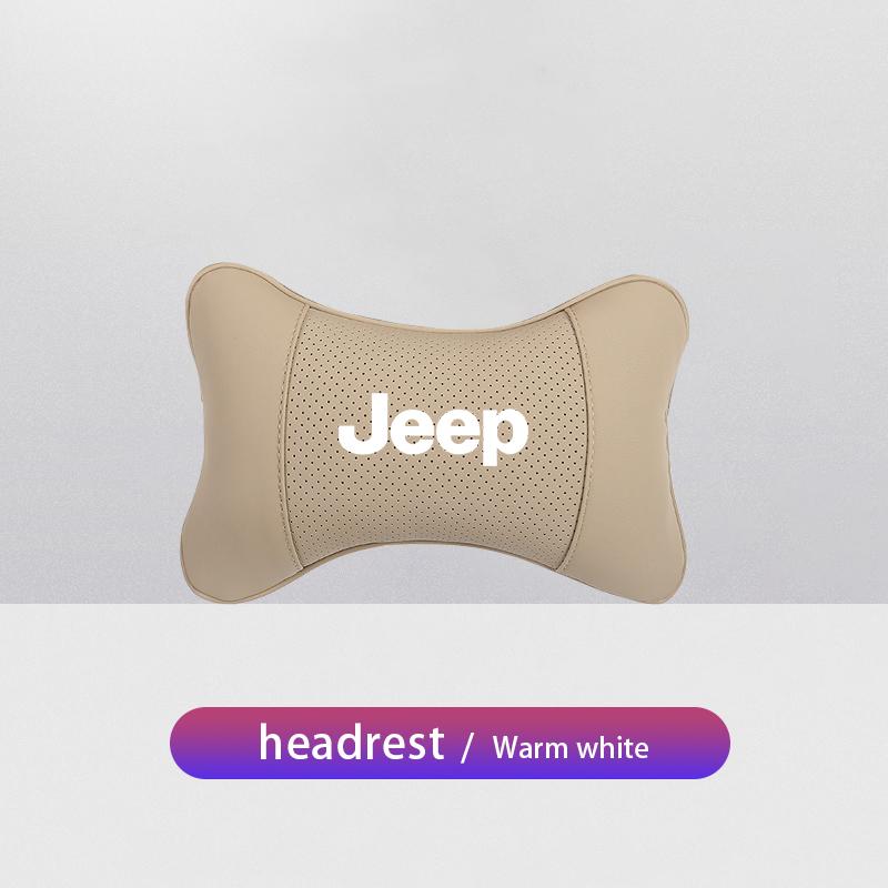

For Jeep Car Seat Neck Pillow Leather Headrest Lumbar Waist Support For Jeep Grand Cherokee Wrangler JK Gladiator Compass Ren