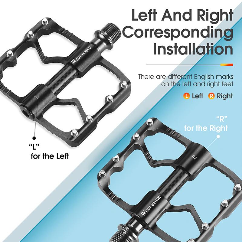 WEST BIKING 3 Bearings Bike Pedals Carbon Fiber Tube Ultralight Aluminum Widen Flat Pedal Anti-slip MTB Road Bike Pedals
