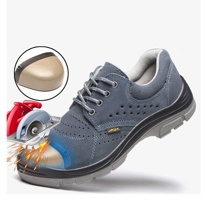 men fashion breathable steel toe covers work safety shoes worker summer sneakers cow suede leather security boots safe footwear