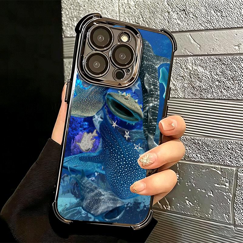 Ocean Whale Shark Soft Phone Case For iPhone 15 16 17 Air 14 Pro Max 16E Plus 13 12 Mini Plating Anti-Fall Fundas
