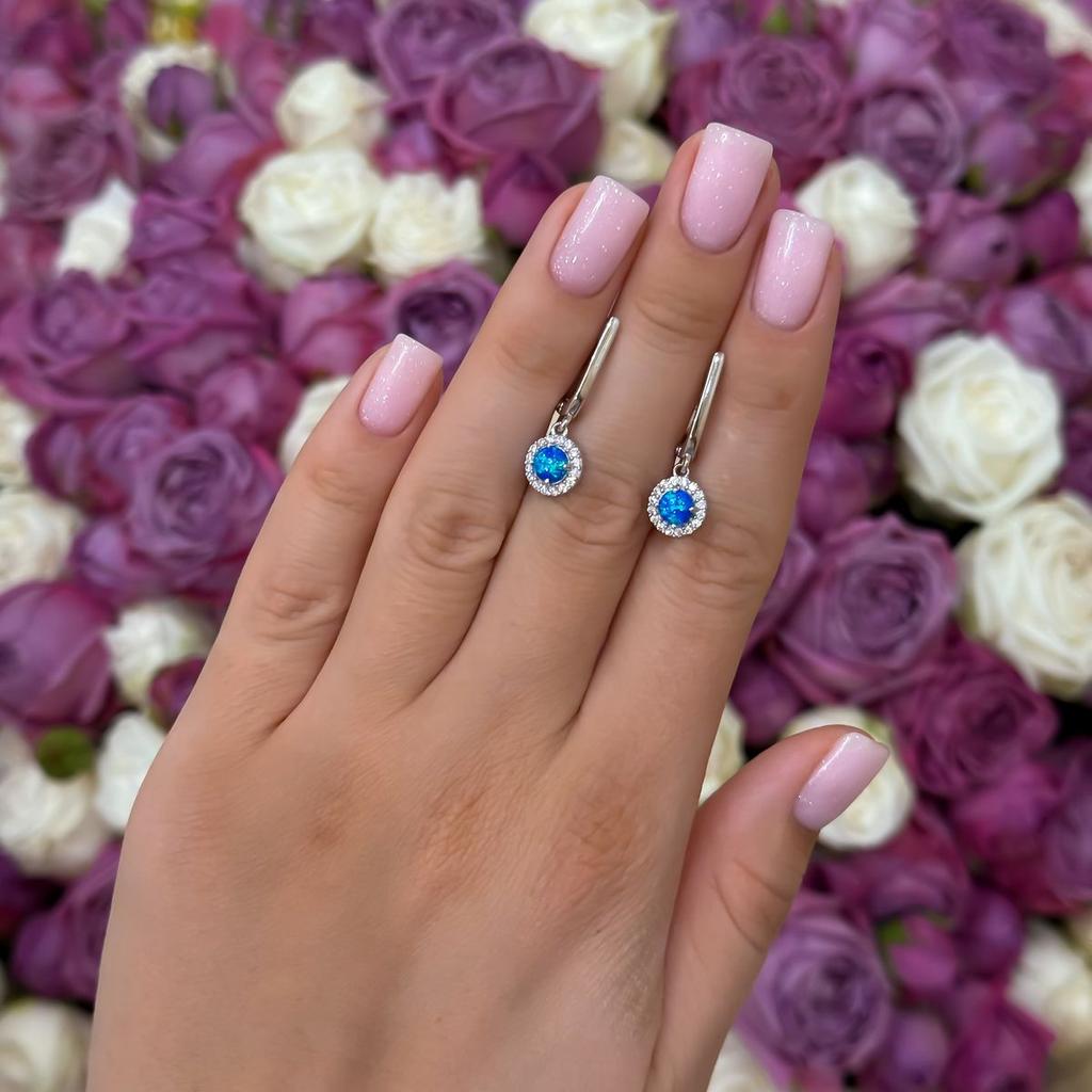 Silver Earrings with Opal 0.98ct, Cubic Zirconia (2170068)