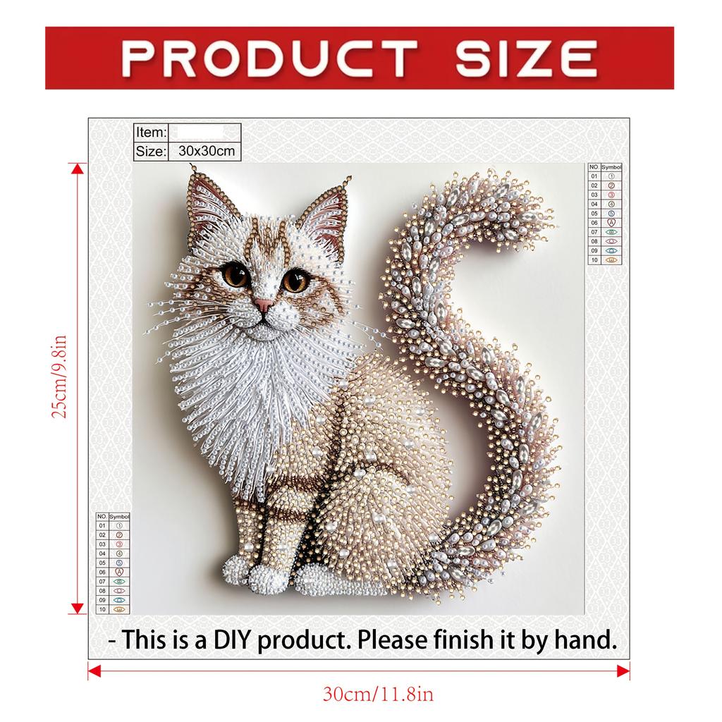 5D Diamond Painting Kit - Fluffy Kitten, 2D Canvas Print with Irregular Acrylic Diamonds, Ideal for Living Room & Bedroom Home