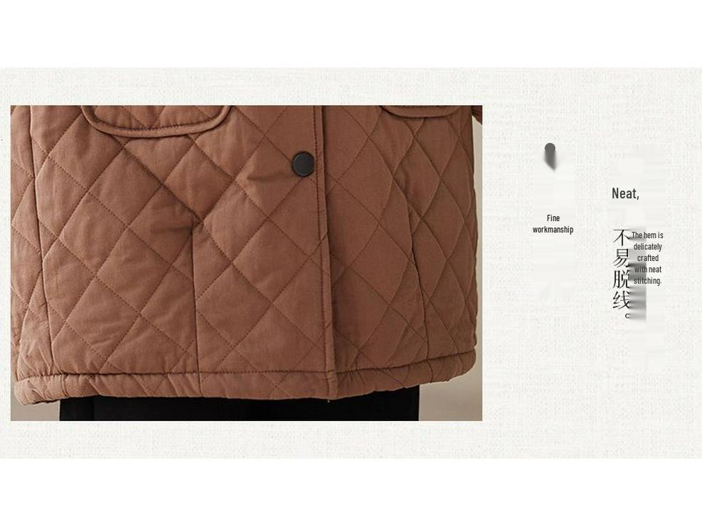 Women's Mid-Length Quilted Cotton Jacket with Hood – Warm Lambswool, Available in Orange-Red, Coffee-Green, Black