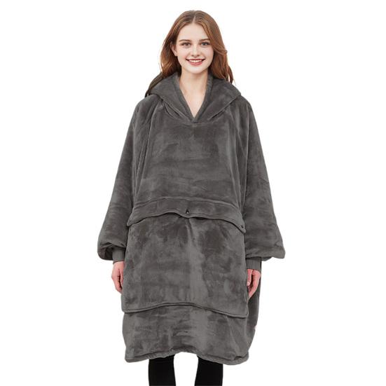 

Носимий Худі-ковдра з підігрівом, USB-ковдра з підігрівом з великою передньою кишенею, 3 режими нагріву, Електричне худі-накидка з підігрівом для чоловіків і жінок, Різдвяний подарунок темно-сірий