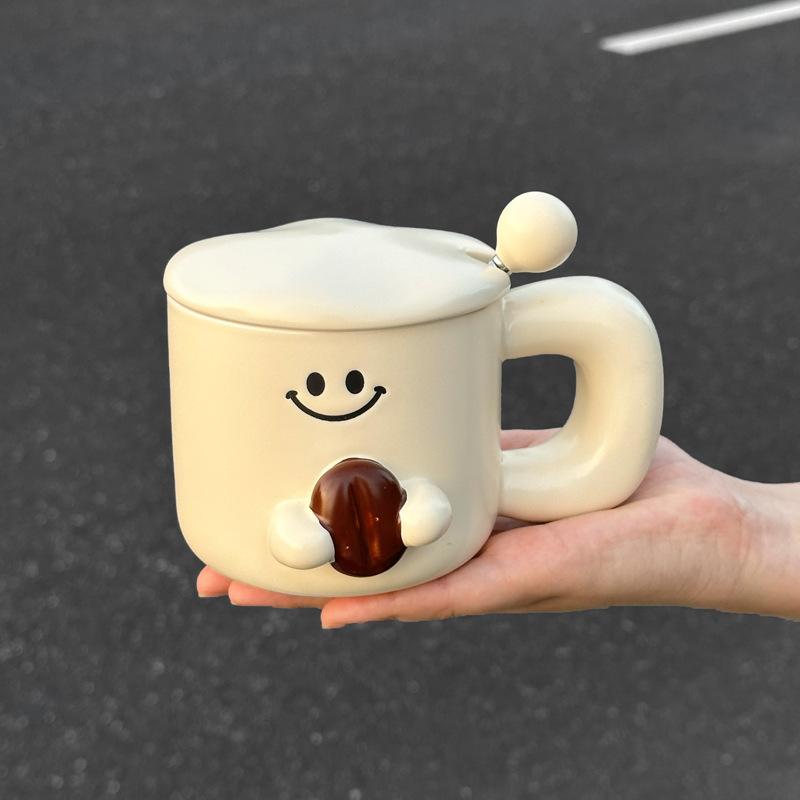 

Красивый подарок на день рождения для девочки Милая чашка для кофе и завтрака с крышкой и ложкой Креативная керамическая чашка для питья 401-500ml