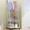 Clothes Rack 2-Tier Storage Shelves Stainless Steel Rolling Garment Rack Organizer with Wheels 2 Coat Hooks for Shoes Clothing