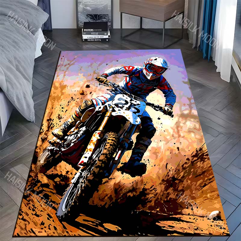

1PC Motocross racing mud spray action Carpet for Living Room Bedroom Sofa Home Decor Rus Non-slip Floor Mat Luxury Gift 40x60cm