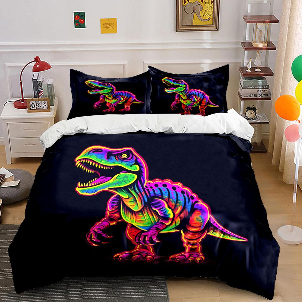 Glow Dinosaur Art Decor Set Soft Comfortable Duvet Cover Bedding Set Included 1*Duvet Cover & 2*Pillowcases, Gift