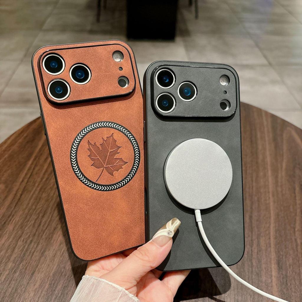 Luxury Maple Leaf Suede Magnetic Case for Apple 17 Pro Max