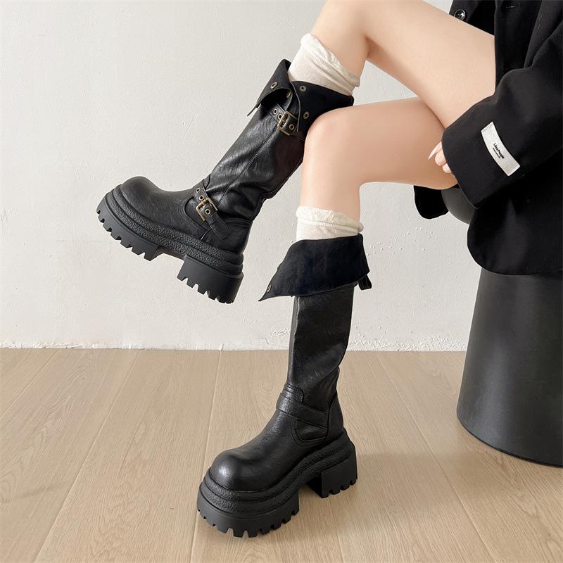 Queen Van Meillard style platform boots women's boots 2025 new autumn with skirt slim knight boots