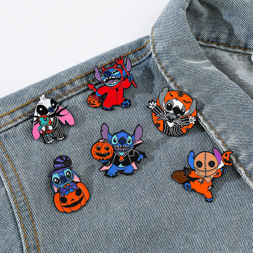 Cute Creative Personality Halloween Look Stitch Brooch Star Baby Character Metal Badge Accessories