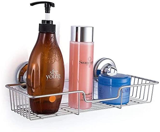 SANNO Shampoo Shower Bathroom Shampoo Wall Mounted Storage Wire Vacuum Strong Suction Set of Stainless Steel 2 Rack, Rack, Rack, Holder, Rack, Basket,