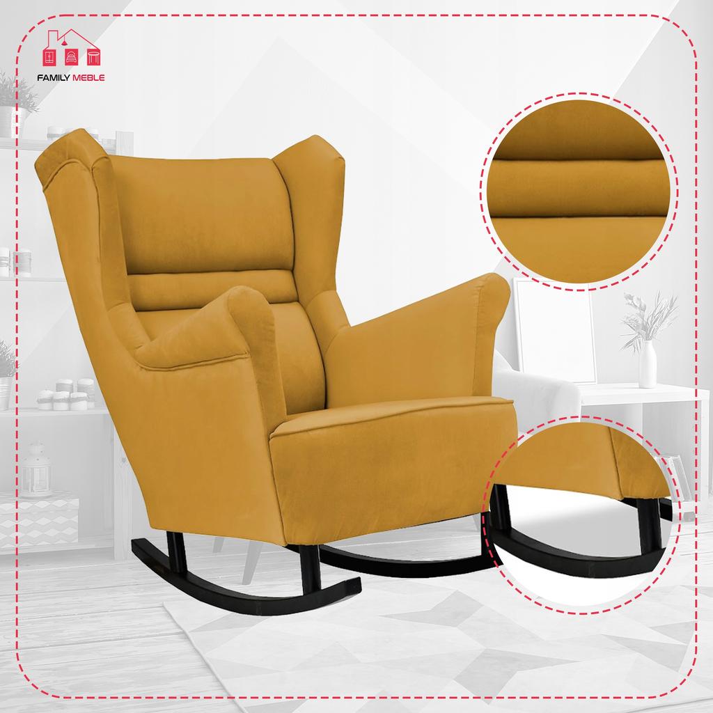 Zoja Rocking Chair, Scandinavian, Family Meble, Yellow, Dirty Gold