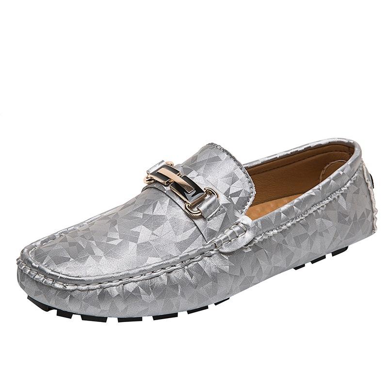 

Doudou shoes large size leather shoes men s new fashion metal buckle casual loafers men s foreign trade driving lazy shoes 48 срібний