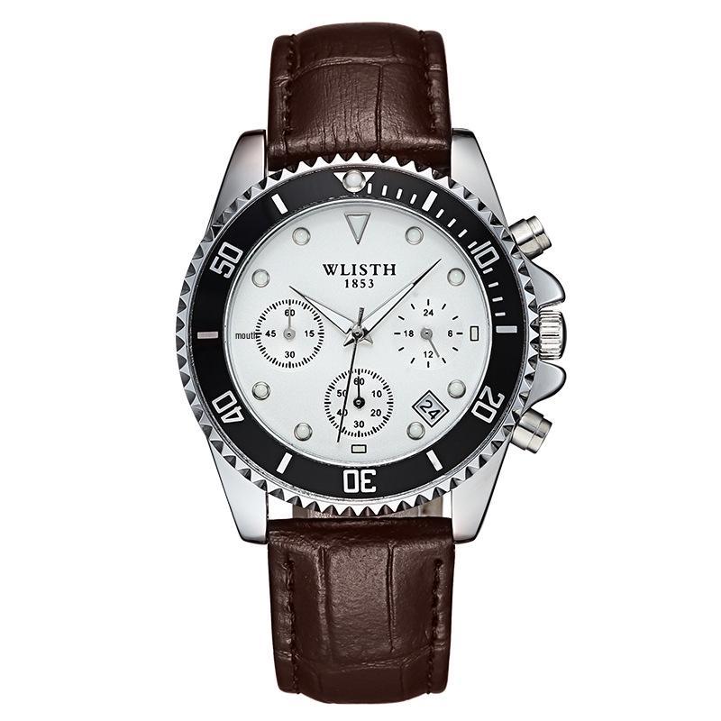 WListh Men s Waterproof Quartz Leather Strap Wristwatch