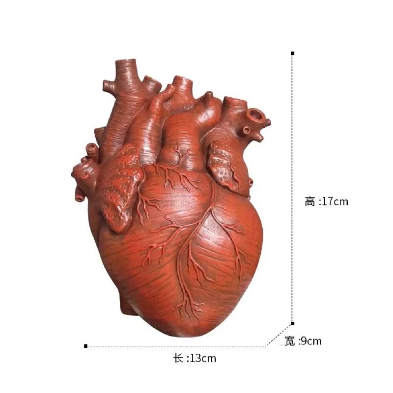 New Transparent Heart Resin Vase Anatomical Heart Flower Vase Ornament Craft Planter Pot For Office Living Room Bedroom Desktop